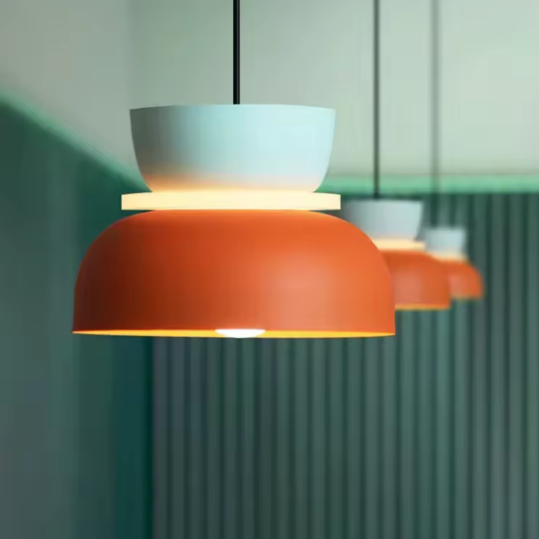 A row of Modern Modal pendant lighting in a retro restaurant 
