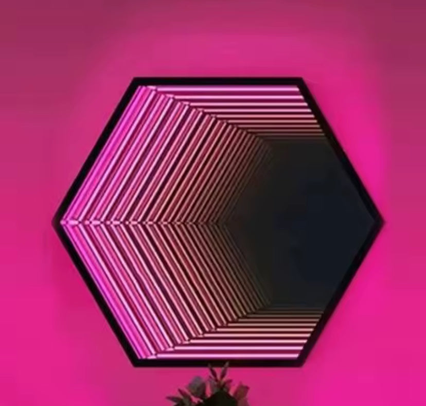 Large geometric infinity mirror unique statement decor for modern home den games room 