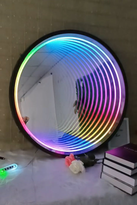 Large round LED infinity mirror light unique statement decor for modern home den games room 