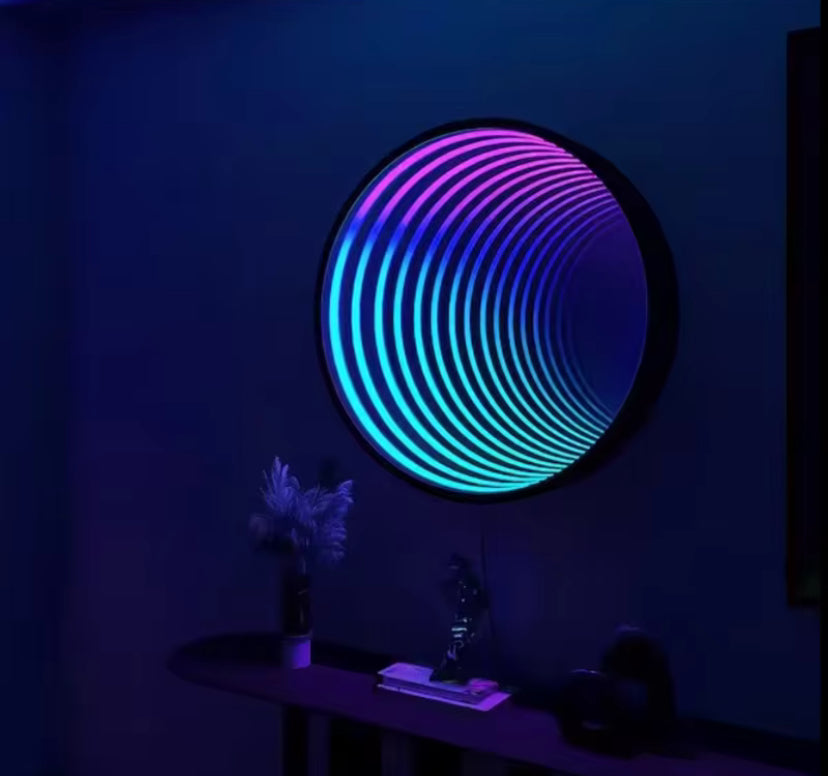 Large round LED infinity mirror light unique statement decor for modern home den games room Wall art