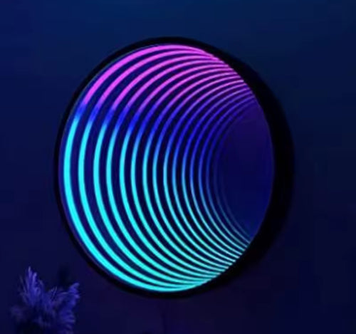 Large neon round infinity mirror unique statement decor for modern home den games room 