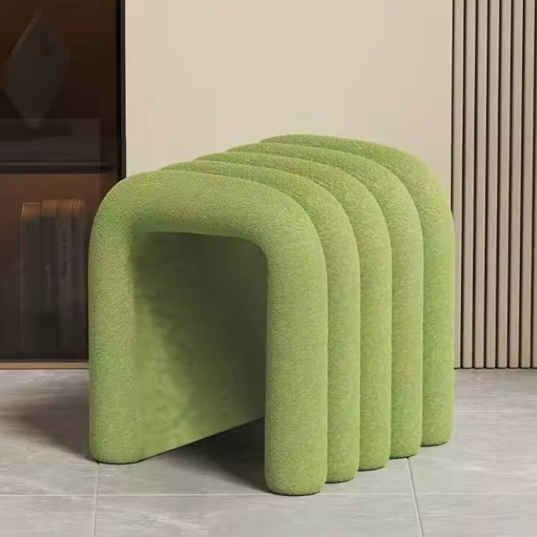 Lime green textured Ula Luxury Modern stool on marble floor home decor