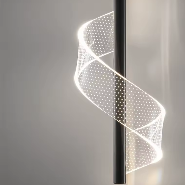 Modern ceiling light fixture with a geometric design on a gray background