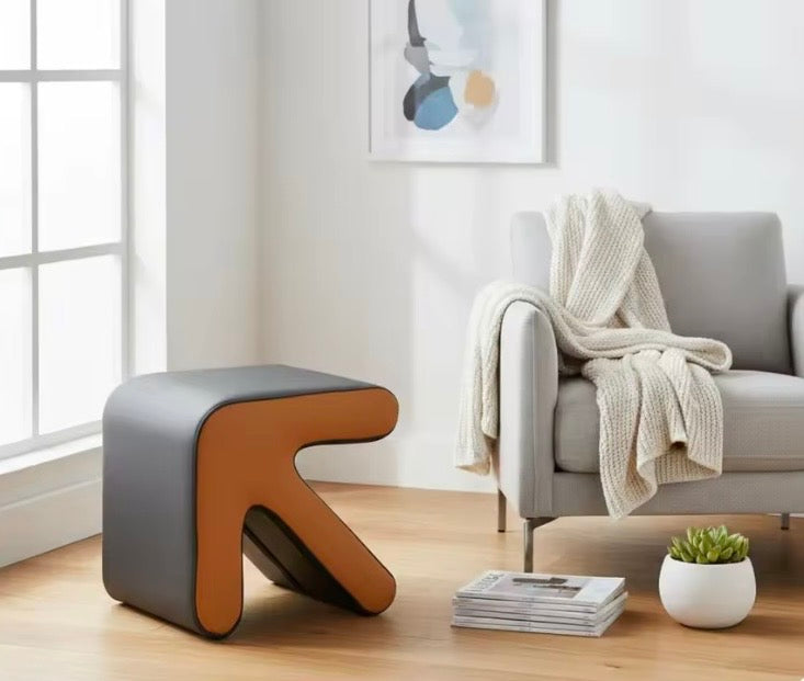 Napa leather arrow foot stool ottoman in burnt umber and grey  perfect unique modern funky home statement stylish decor