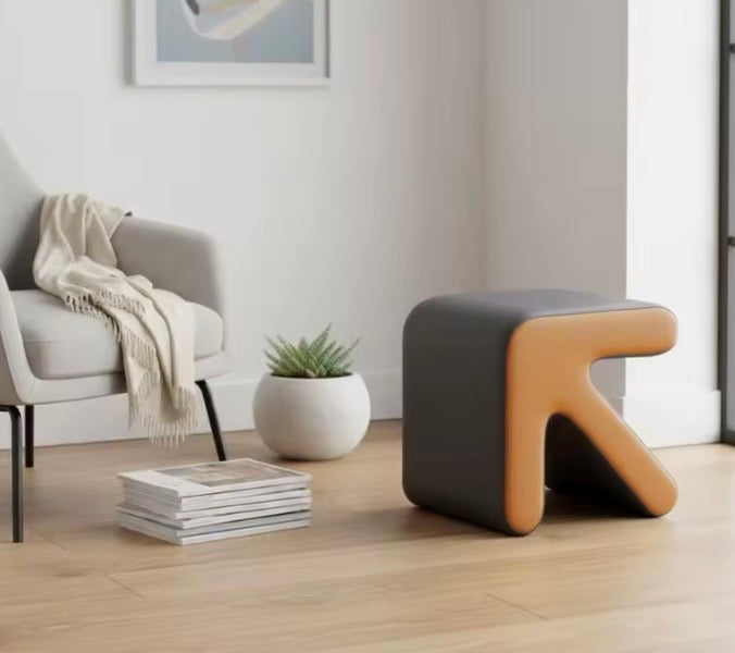 Napa leather arrow stool in burnt umber and grey leather  perfect unique modern funky home statement stylish decor