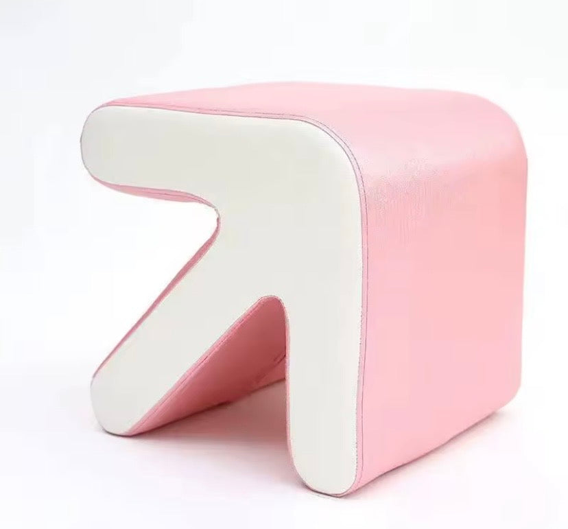 Napa leather arrow stool in pastel pink and white  perfect unique modern funky home statement stylish decor