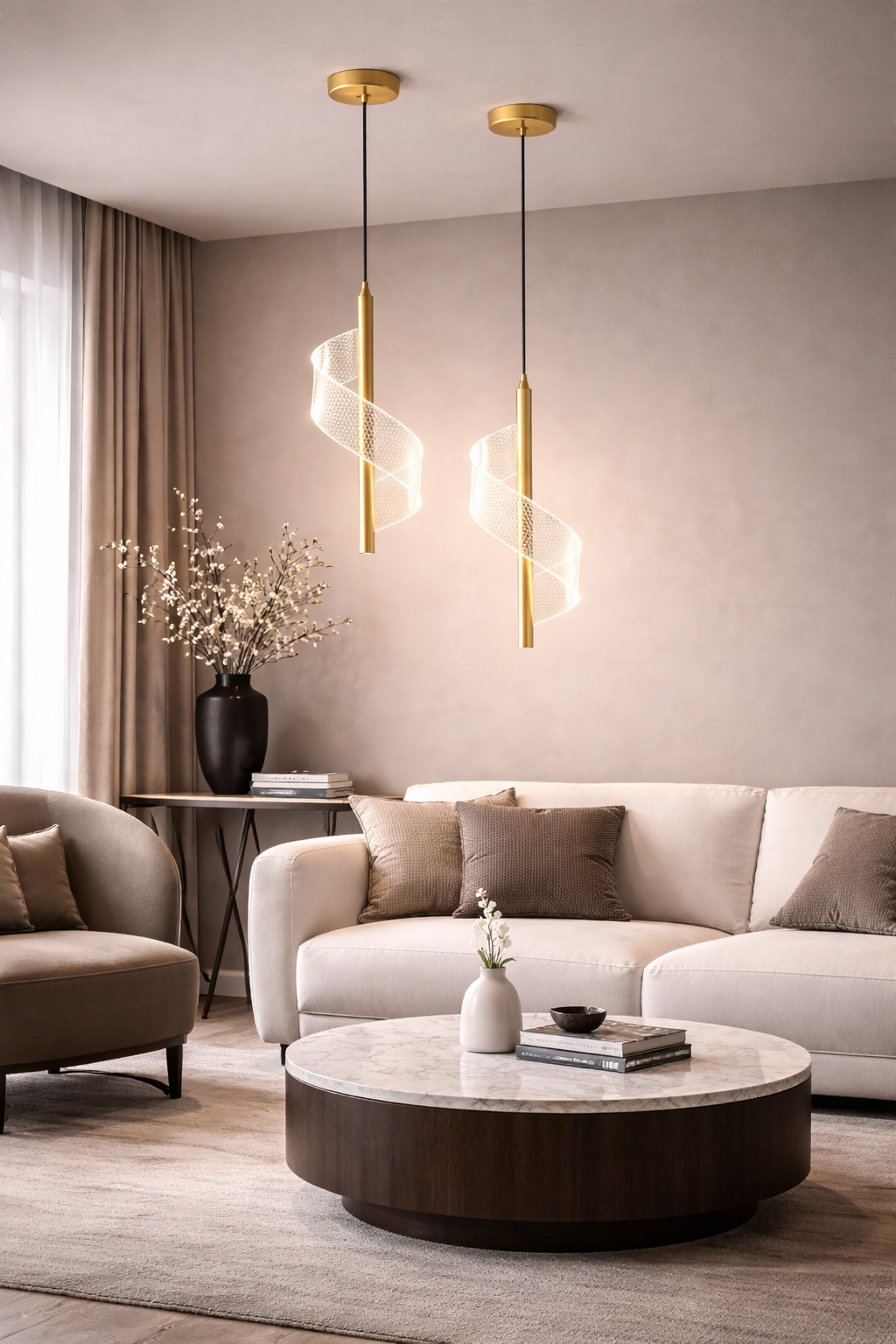 Noir Halo Spiral LED Pendant Light – Modern Minimalist Hanging Lamp (Gold)