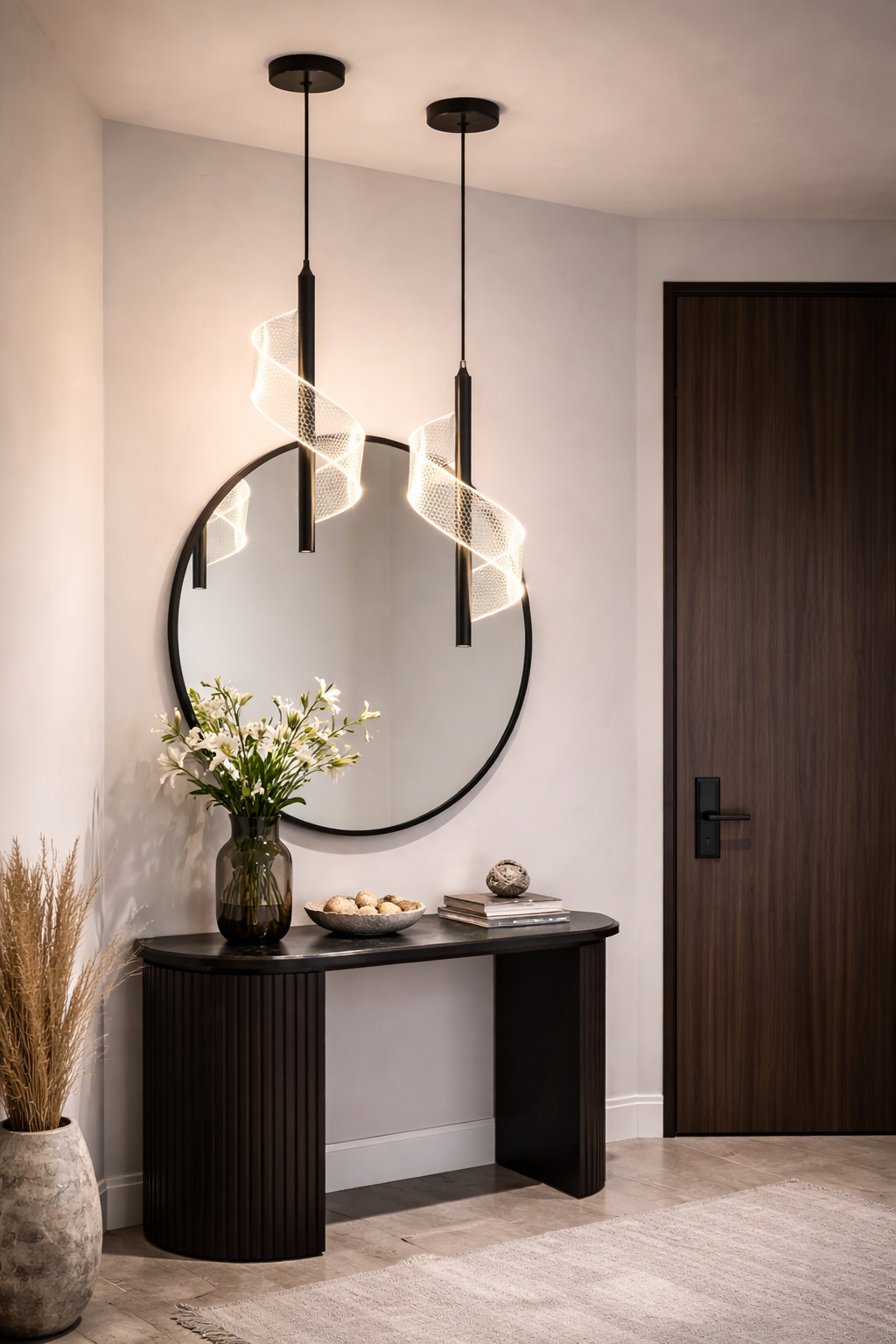 Noir Halo Spiral LED Pendant Light – Modern Minimalist Hanging Lamp (Matte Black)