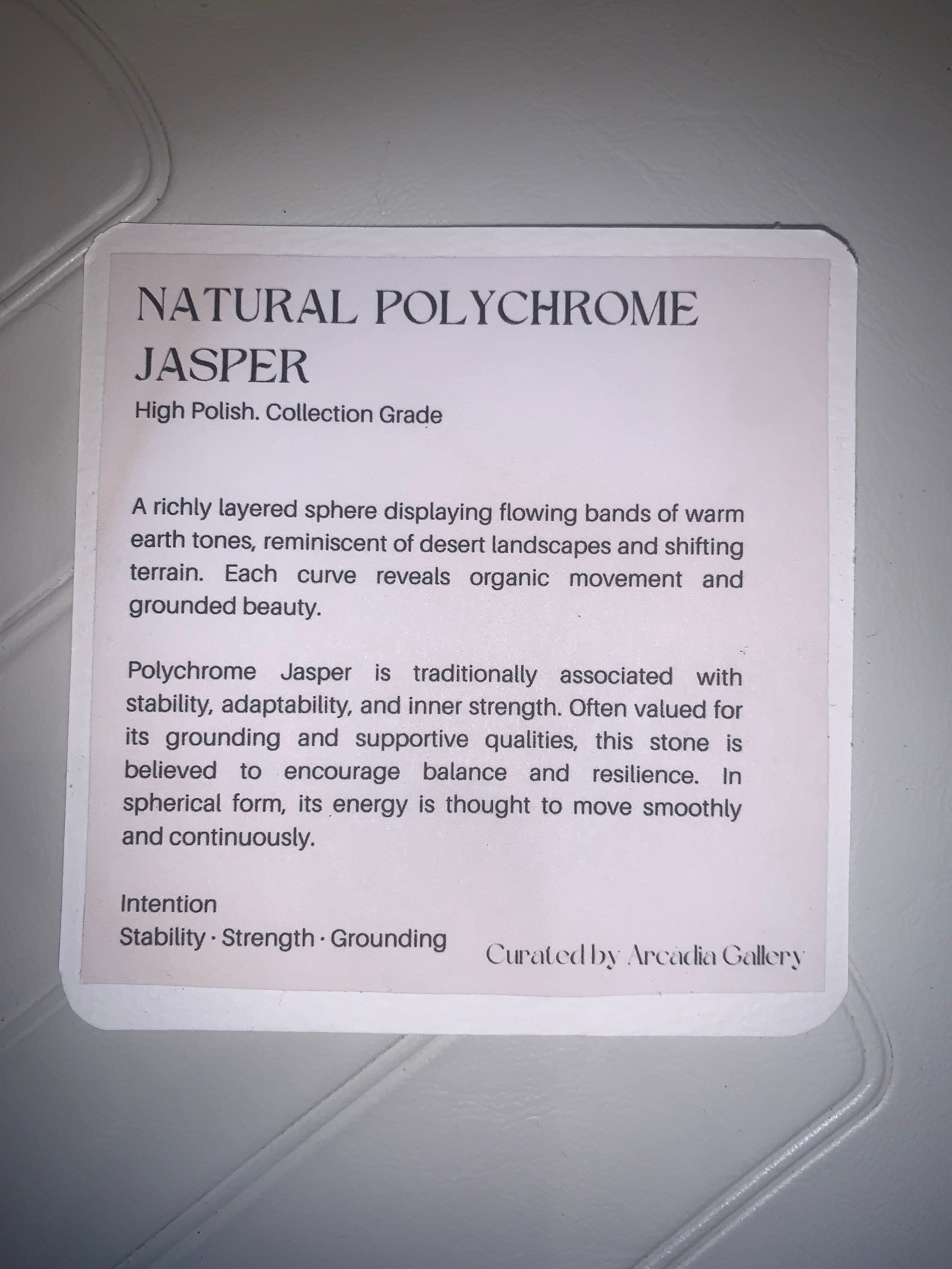 Polychrome Jasper information ID card from Just Peachy Home decor store