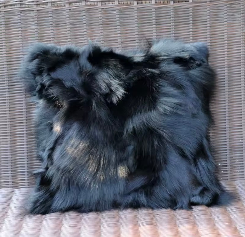 Real Black Fox fur pillow luxury statement Livingroom home decor 