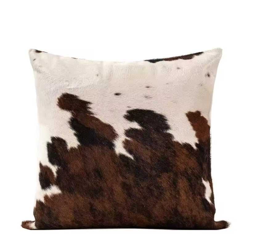 Real Cowhide pillow case for living room couch luxurious decor And style Brown and white