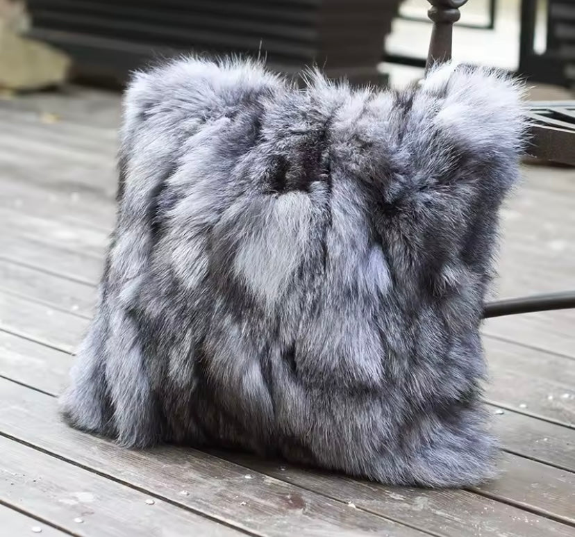 Real Silver Fox fur pillow large 50cm x 50cm