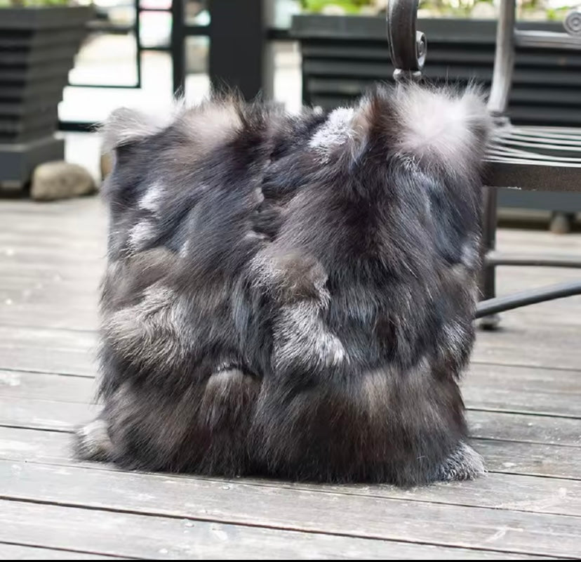 Real Silver Fox fur pillow luxury statement Livingroom home decor 