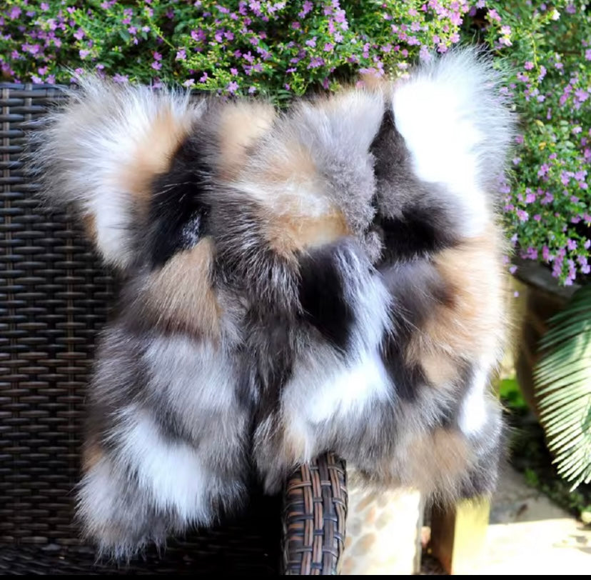 Real Silver and Red Fox fur pillow luxury statement Livingroom home decor 