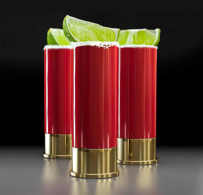 Red shotgun shell cocktails with lime wedges and tequila Best birthday gift