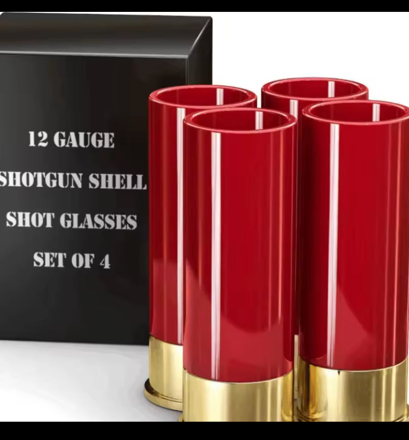 Red shotgun shell shot glasses set or 4 Extra large size high quality gift And box
