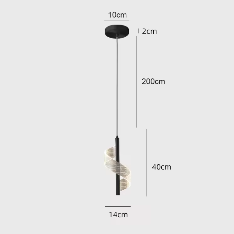 Single Noir Halo Spiral LED Pendant Light – Modern Minimalist Hanging Lamp (black) dimensions