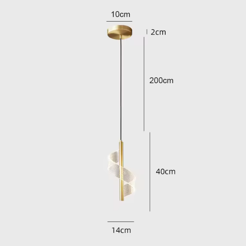 Single Noir Halo Spiral LED Pendant Light – Modern Minimalist Hanging Lamp (gold) Dimensions 