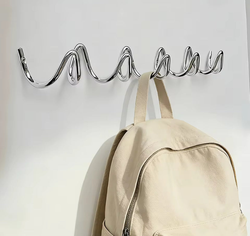 Squiggle coat rack, metal wall hook in silver Color